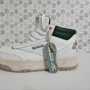 Reebok White and Dark Green High-Top Sneakers